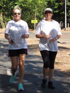 NPO's Suzanne Laister and PTM Bec Harrison enjoying the sun on the charity walk